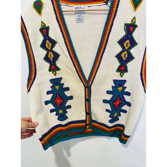Vintage Napa Valley Rainbow Aztec Copper Button Sweater Vest Size Extra Large - Picture 7 of 9